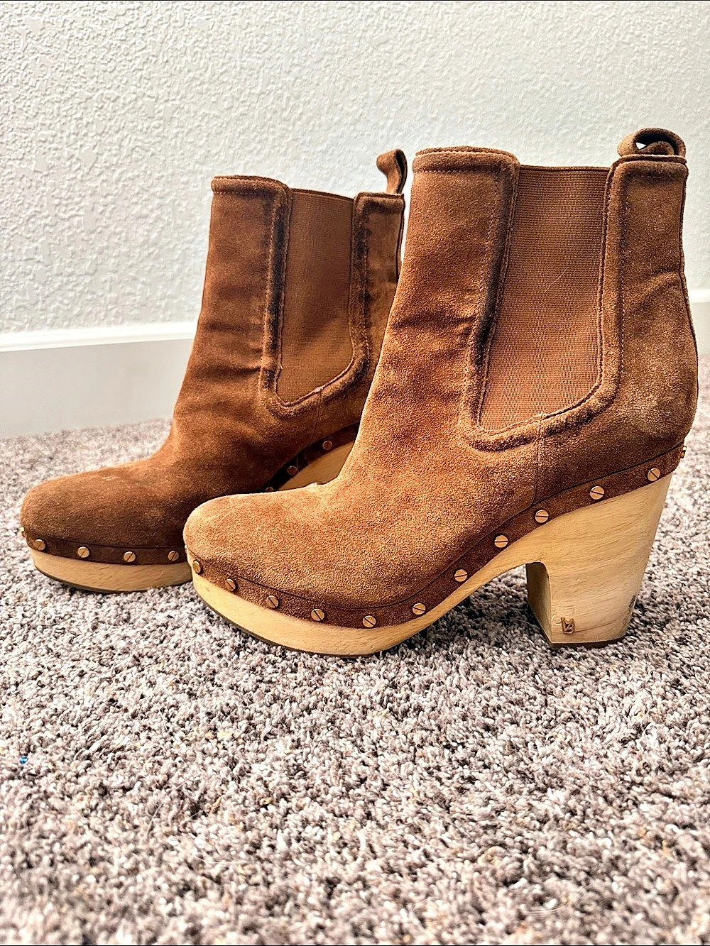 Veronica Beard THE DECKER Suede Wooden Platform Clog Boot size 12